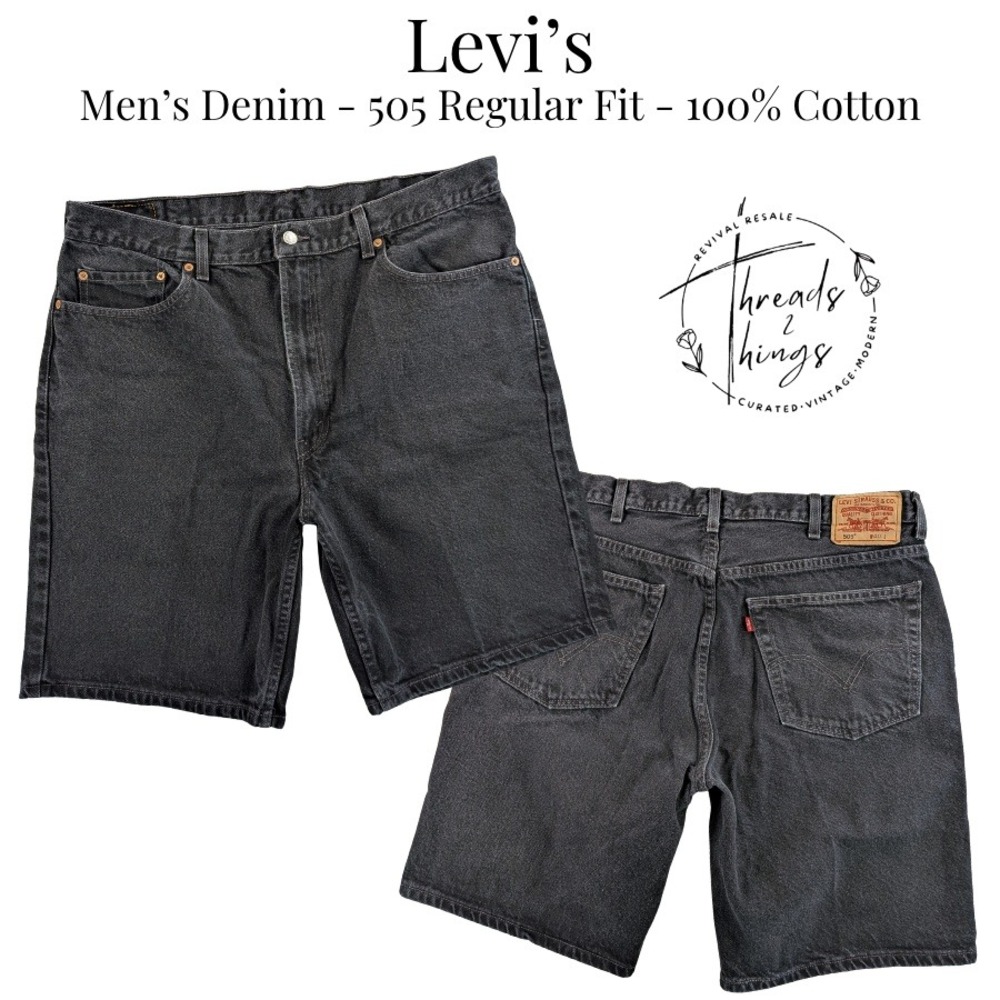 Levis 505 Shorts Mens 40 Black Denim 100% Cotton y2k jorts dad grandpa 90's vtg